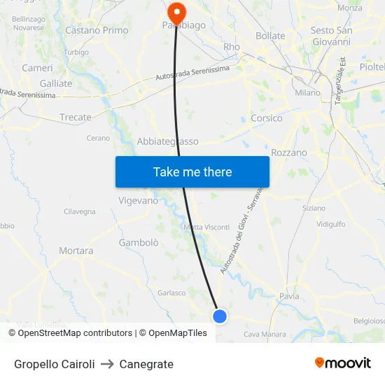 Gropello Cairoli to Canegrate map