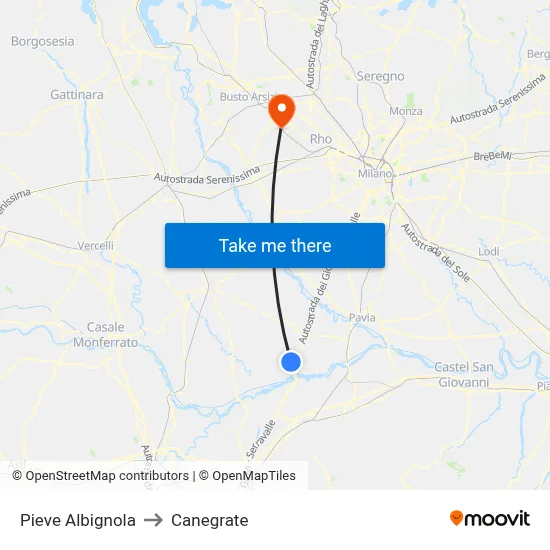 Pieve Albignola to Canegrate map