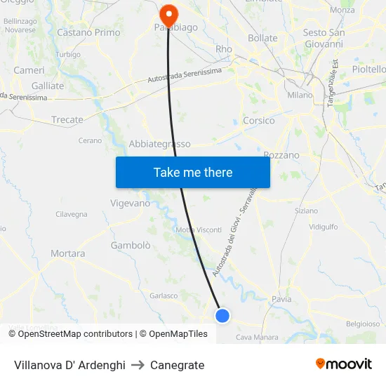 Villanova d'Ardenghi to Canegrate map