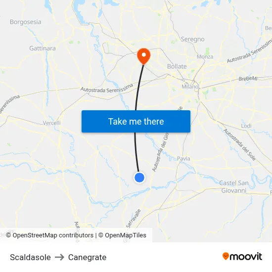 Scaldasole to Canegrate map