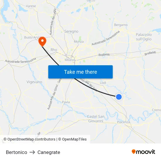 Bertonico to Canegrate map