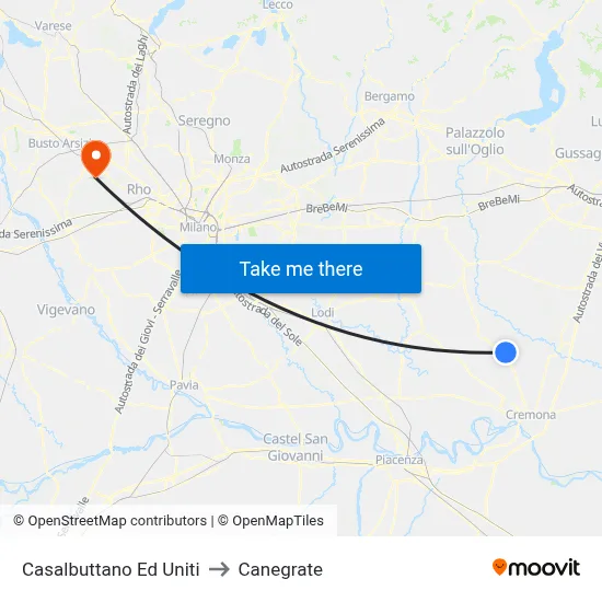 Casalbuttano Ed Uniti to Canegrate map