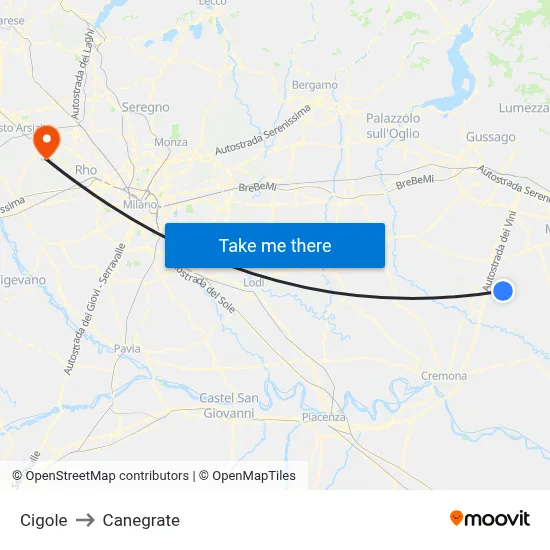Cigole to Canegrate map