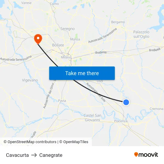 Cavacurta to Canegrate map