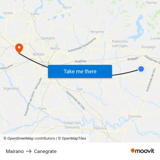 Mairano to Canegrate map