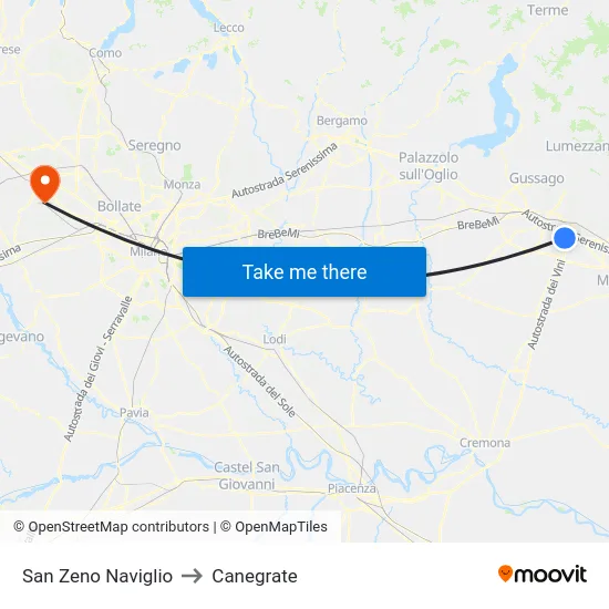San Zeno Naviglio to Canegrate map