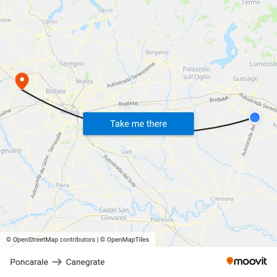 Poncarale to Canegrate map