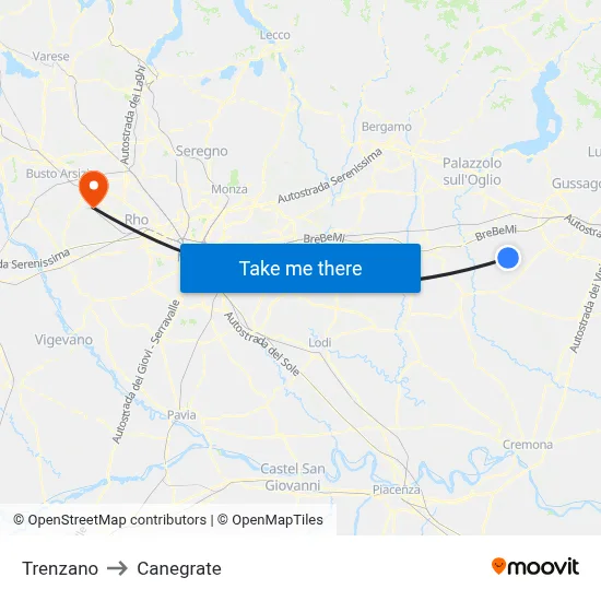 Trenzano to Canegrate map