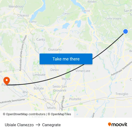 Ubiale Clanezzo to Canegrate map