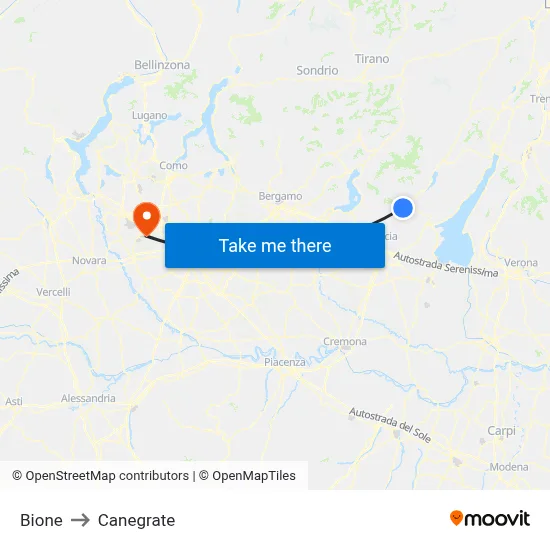Bione to Canegrate map