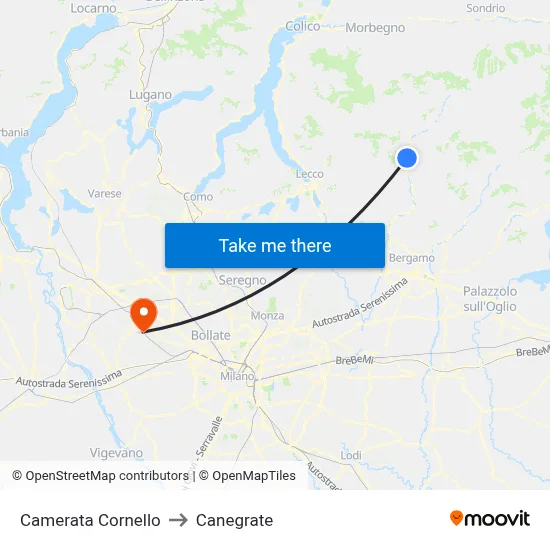 Camerata Cornello to Canegrate map