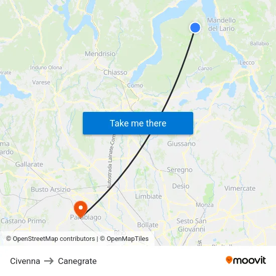 Civenna to Canegrate map