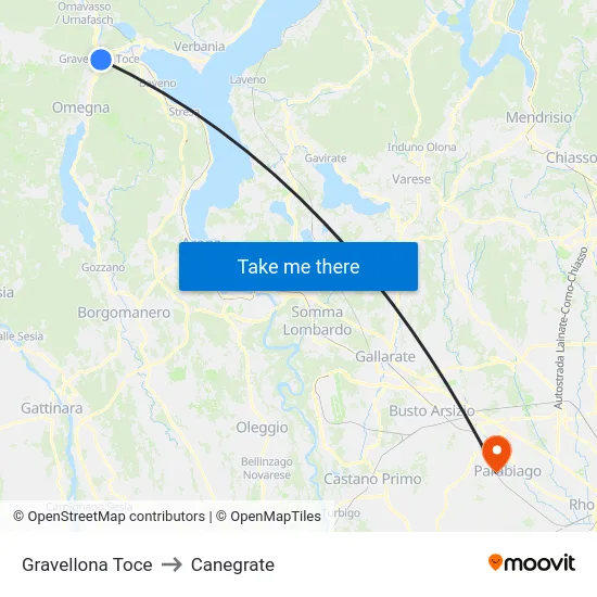 Gravellona Toce to Canegrate map