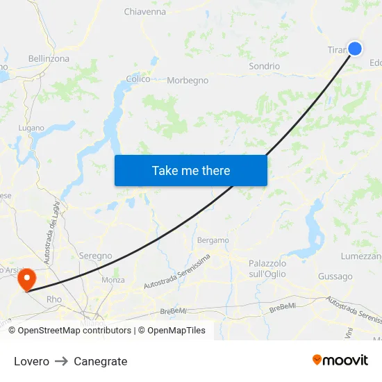 Lovero to Canegrate map
