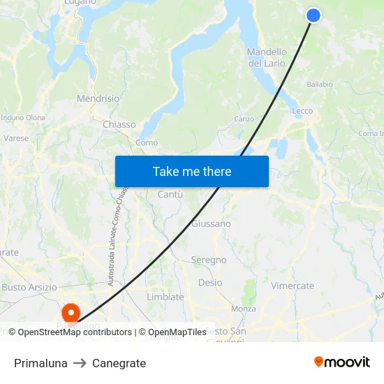 Primaluna to Canegrate map