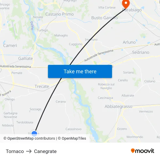 Tornaco to Canegrate map