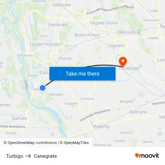 Turbigo to Canegrate map
