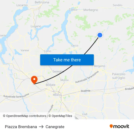 Piazza Brembana to Canegrate map