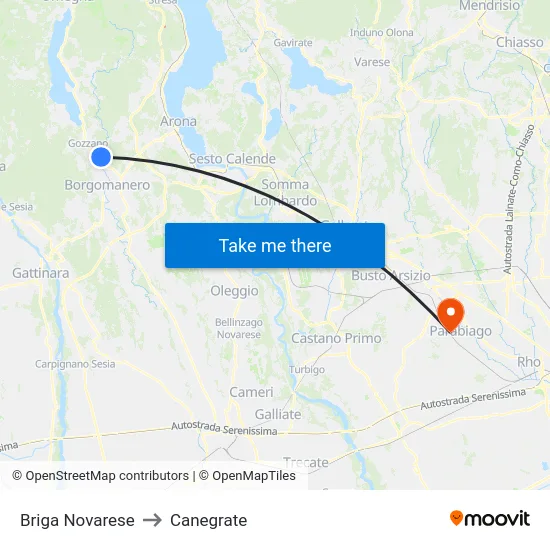 Briga Novarese to Canegrate map