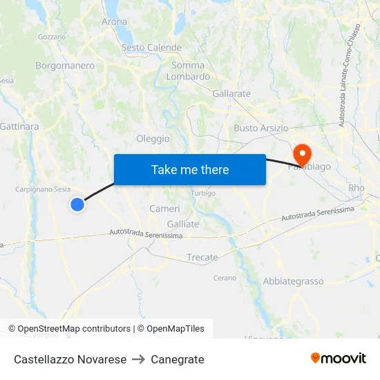 Castellazzo Novarese to Canegrate map
