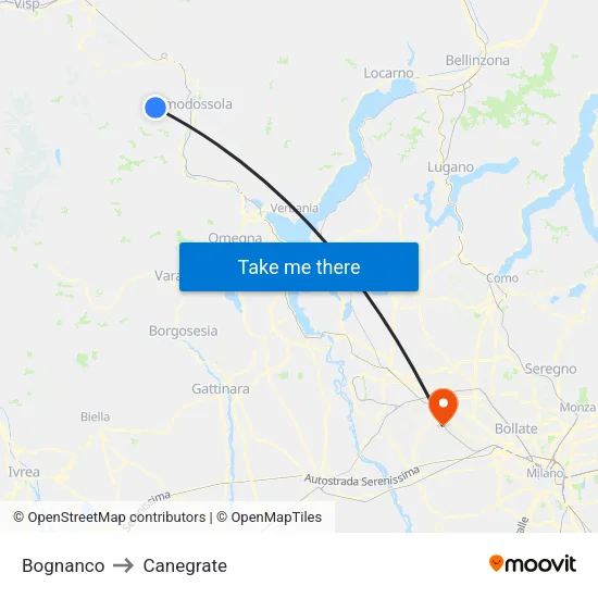 Bognanco to Canegrate map