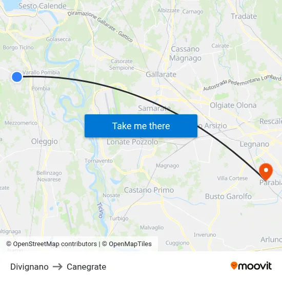 Divignano to Canegrate map