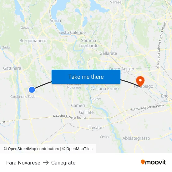 Fara Novarese to Canegrate map