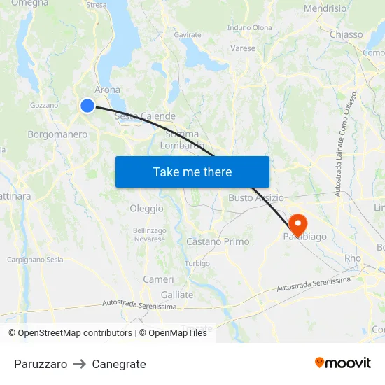 Paruzzaro to Canegrate map