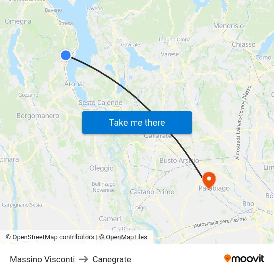Massino Visconti to Canegrate map