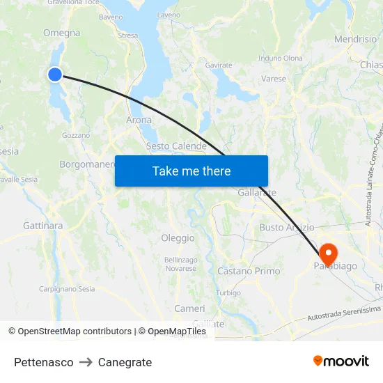 Pettenasco to Canegrate map