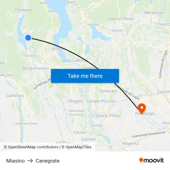 Miasino to Canegrate map