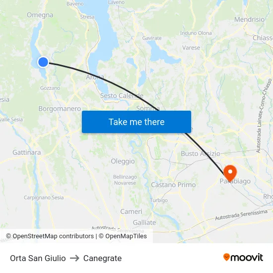 Orta San Giulio to Canegrate map