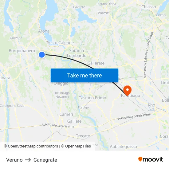 Veruno to Canegrate map