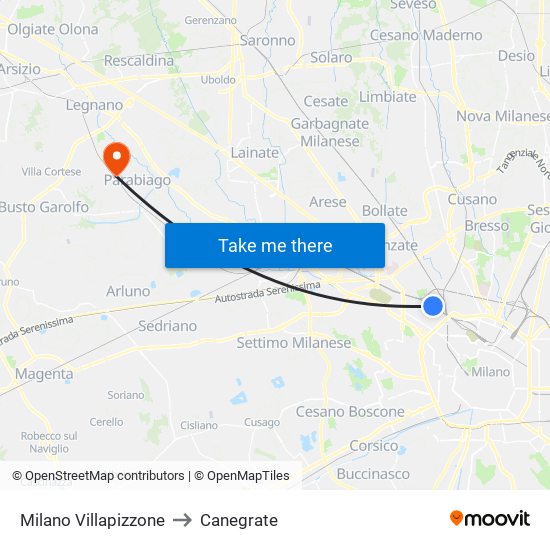 Milano Villapizzone to Canegrate map