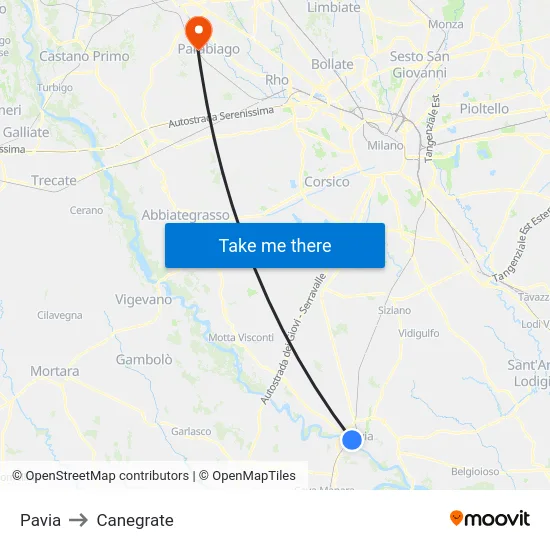 Pavia to Canegrate map