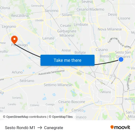 Sesto Rondò M1 to Canegrate map