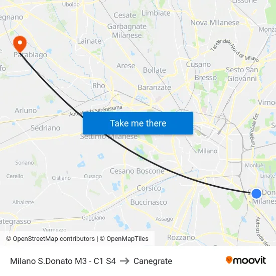 Milano S.Donato M3 - C1 S4 to Canegrate map