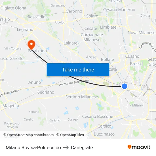 Milano Bovisa-Politecnico to Canegrate map