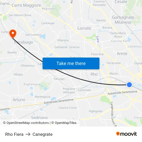 Rho Fiera to Canegrate map