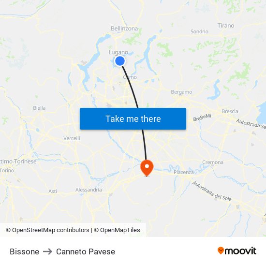 Bissone to Canneto Pavese map
