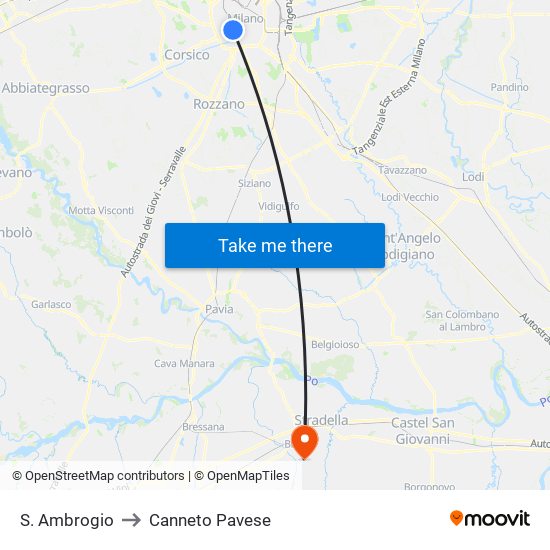 S. Ambrogio to Canneto Pavese map