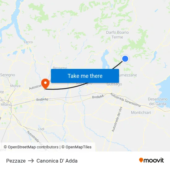 Pezzaze to Canonica d'Adda map