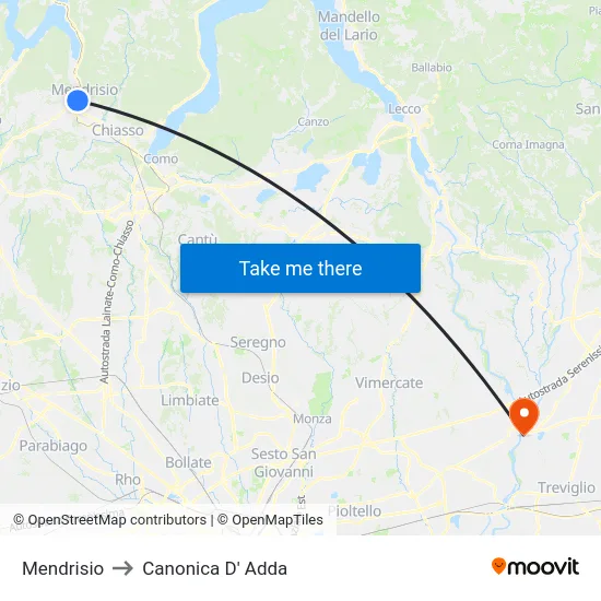 Mendrisio to Canonica D' Adda map