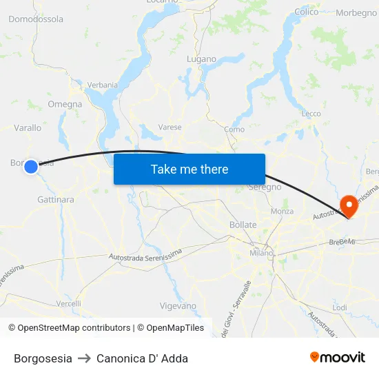Borgosesia to Canonica d'Adda map