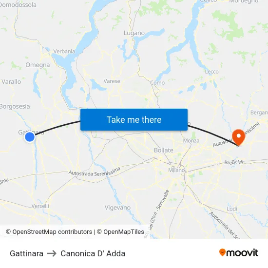 Gattinara to Canonica D' Adda map