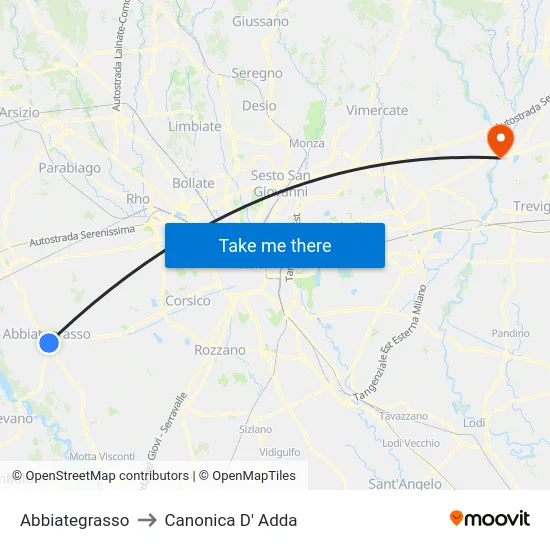 Abbiategrasso to Canonica D' Adda map