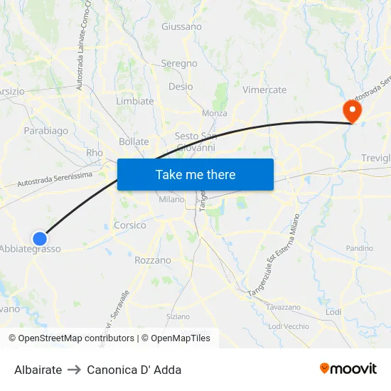 Albairate to Canonica d'Adda map
