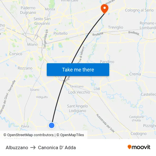 Albuzzano to Canonica d'Adda map