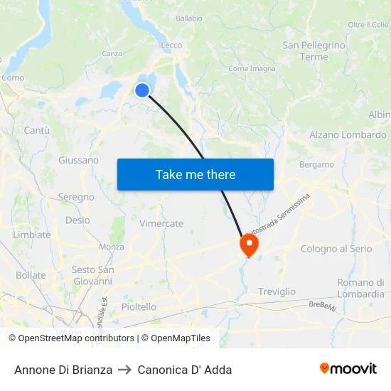 Annone Di Brianza to Canonica D' Adda map