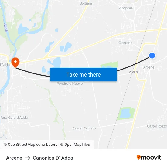Arcene to Canonica d'Adda map